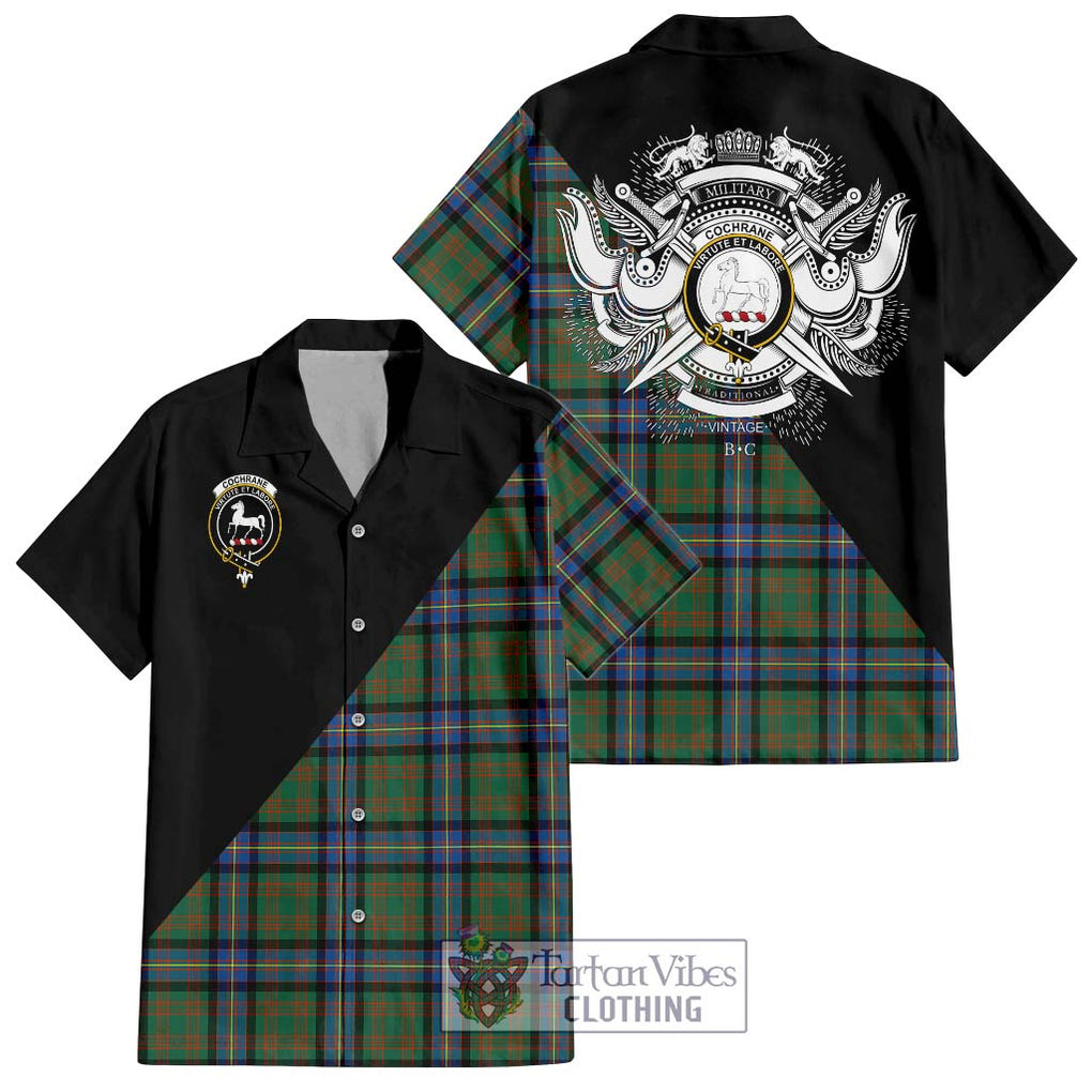 Cochrane Ancient Tartan Short Sleeve Button Shirt with Family Crest and Military Logo Style Kid - Tartanvibesclothing Shop