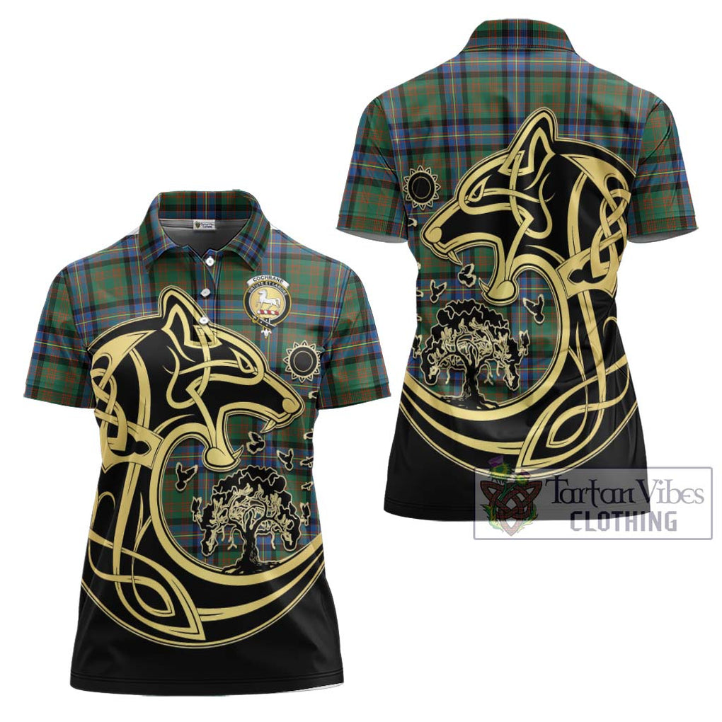 Cochrane Ancient Tartan Women's Polo Shirt with Family Crest Celtic Wolf Style Women - Tartanvibesclothing Shop