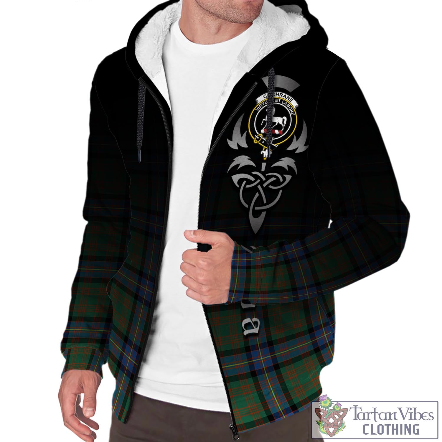 Tartan Vibes Clothing Cochrane Ancient Tartan Sherpa Hoodie Featuring Alba Gu Brath Family Crest Celtic Inspired