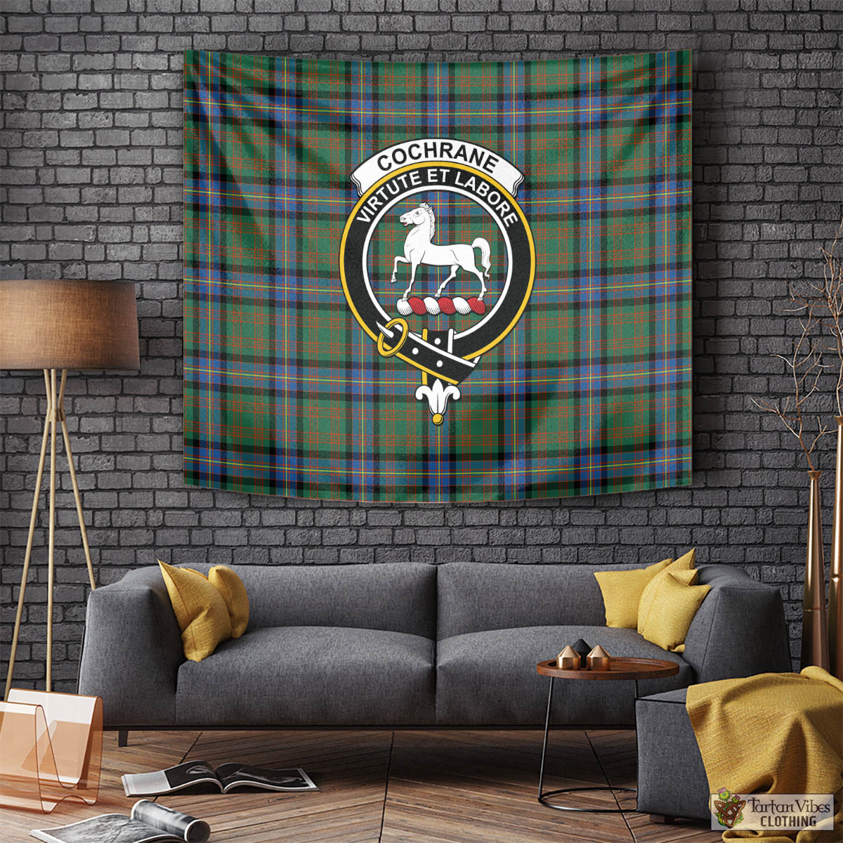 Tartan Vibes Clothing Cochrane Ancient Tartan Tapestry Wall Hanging and Home Decor for Room with Family Crest