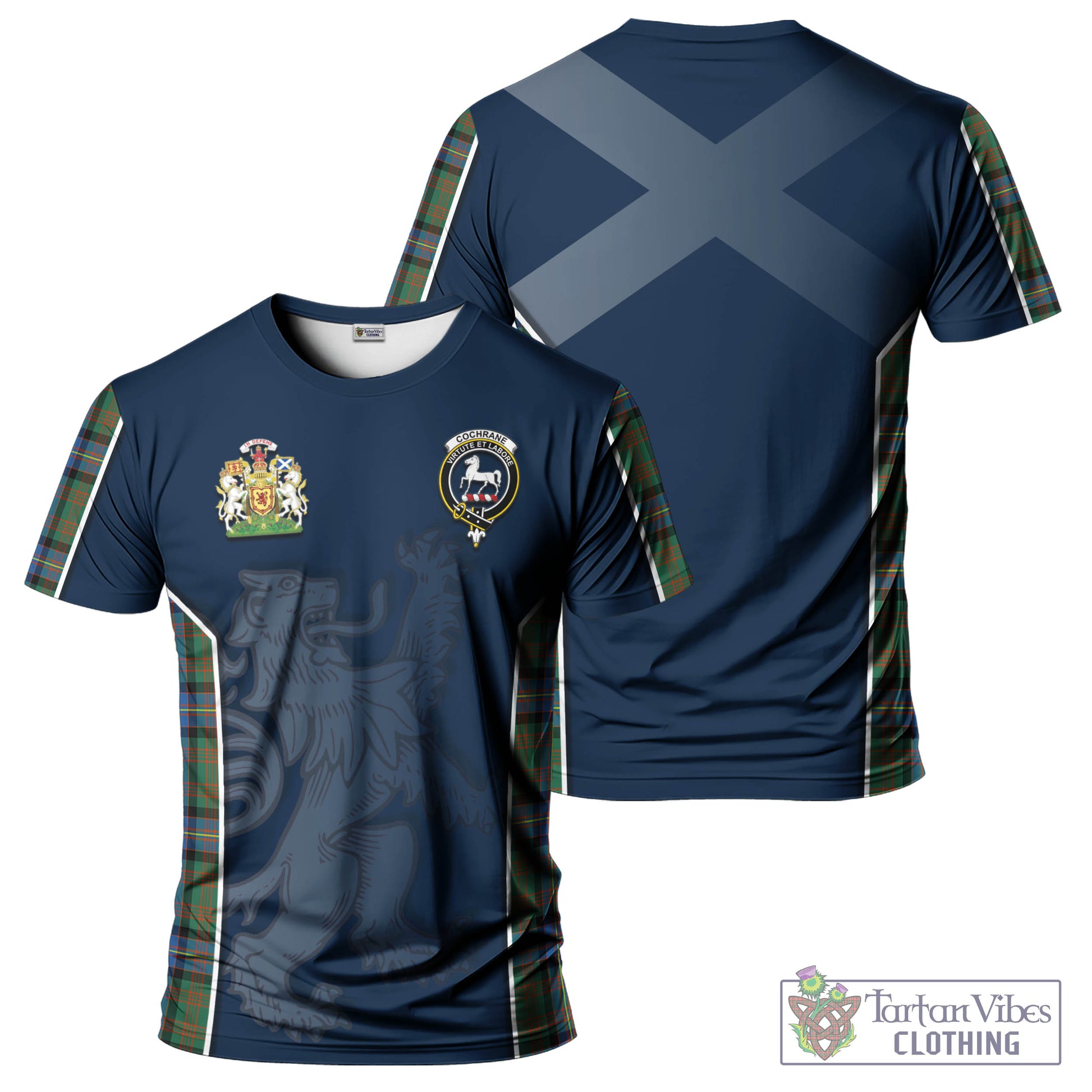 Tartan Vibes Clothing Cochrane Ancient Tartan T-Shirt with Family Crest and Lion Rampant Vibes Sport Style