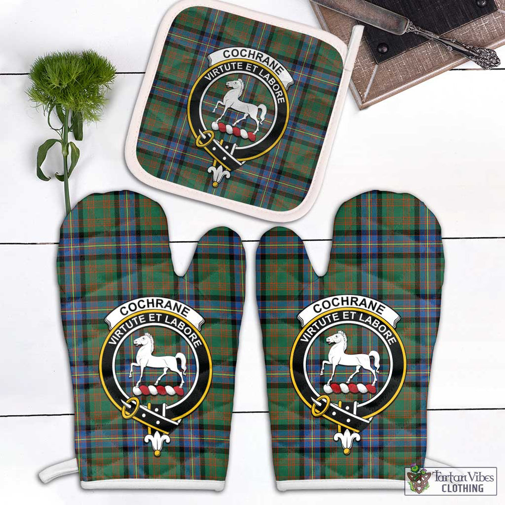 Cochrane Ancient Tartan Combo Oven Mitt & Pot-Holder with Family Crest Combo 1 Oven Mitt & 1 Pot-Holder White - Tartan Vibes Clothing