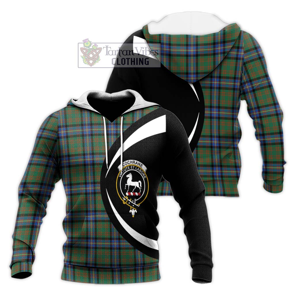 Cochrane Ancient Tartan Knitted Hoodie with Family Crest Circle Style Unisex Knitted Pullover Hoodie - Tartan Vibes Clothing