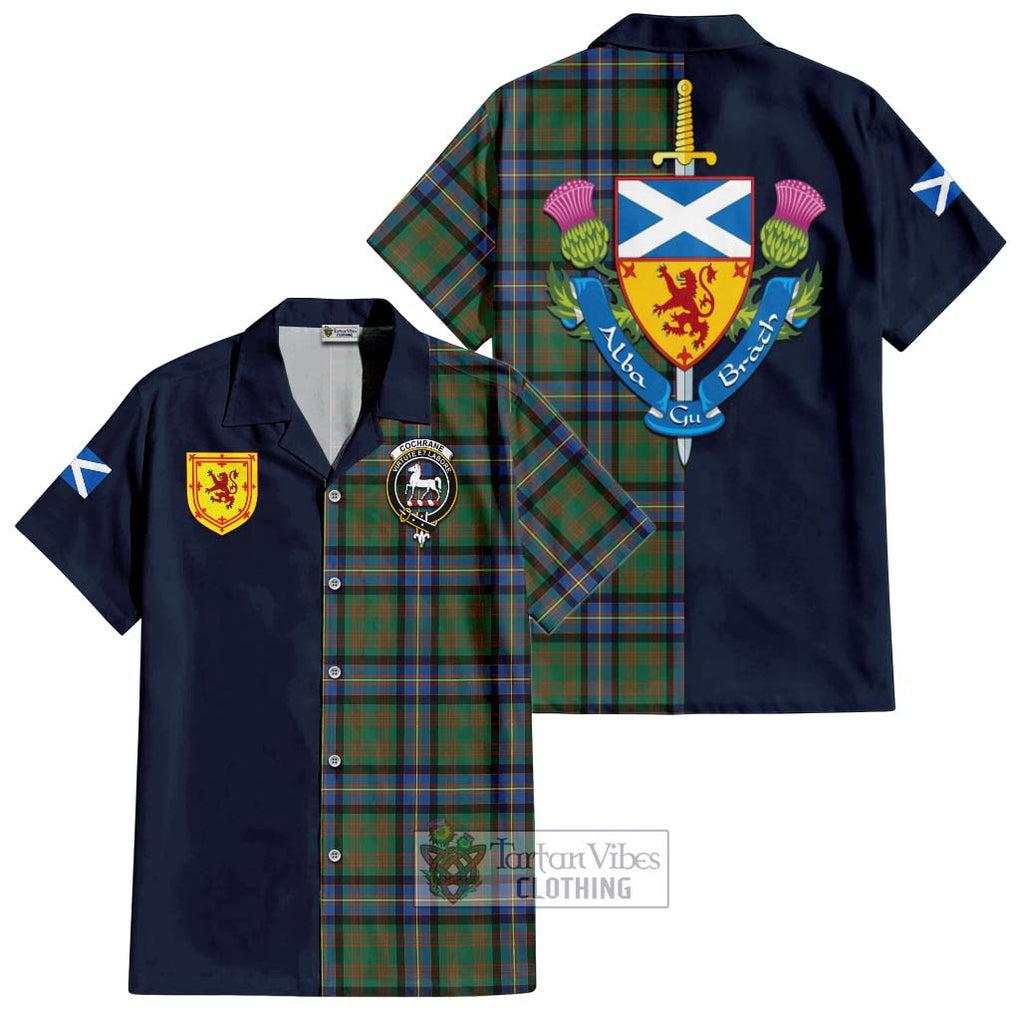 Tartan Vibes Clothing Cochrane Ancient Tartan Short Sleeve Button Shirt with Scottish Lion Royal Arm Half Style