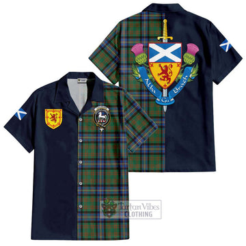 Cochrane Ancient Tartan Short Sleeve Button Shirt Alba with Scottish Lion Royal Arm Half Style