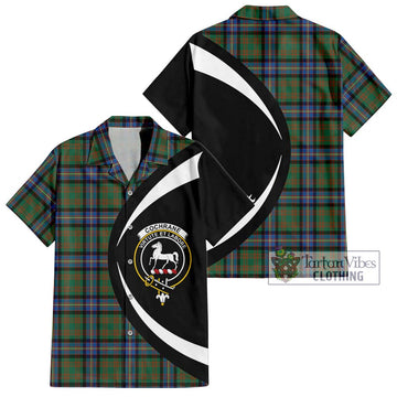 Cochrane Ancient Tartan Short Sleeve Button Up with Family Crest Circle Style