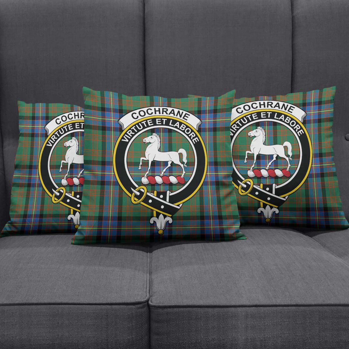 Cochrane Ancient Tartan Pillow Cover with Family Crest Square Pillow Cover - Tartanvibesclothing