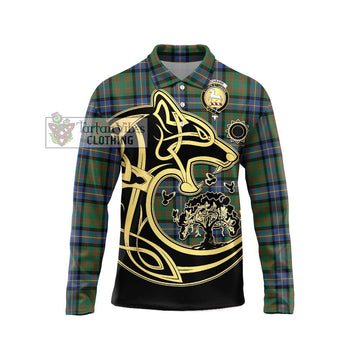 Cochrane Ancient Tartan Long Sleeve Polo Shirt with Family Crest Celtic Wolf Style