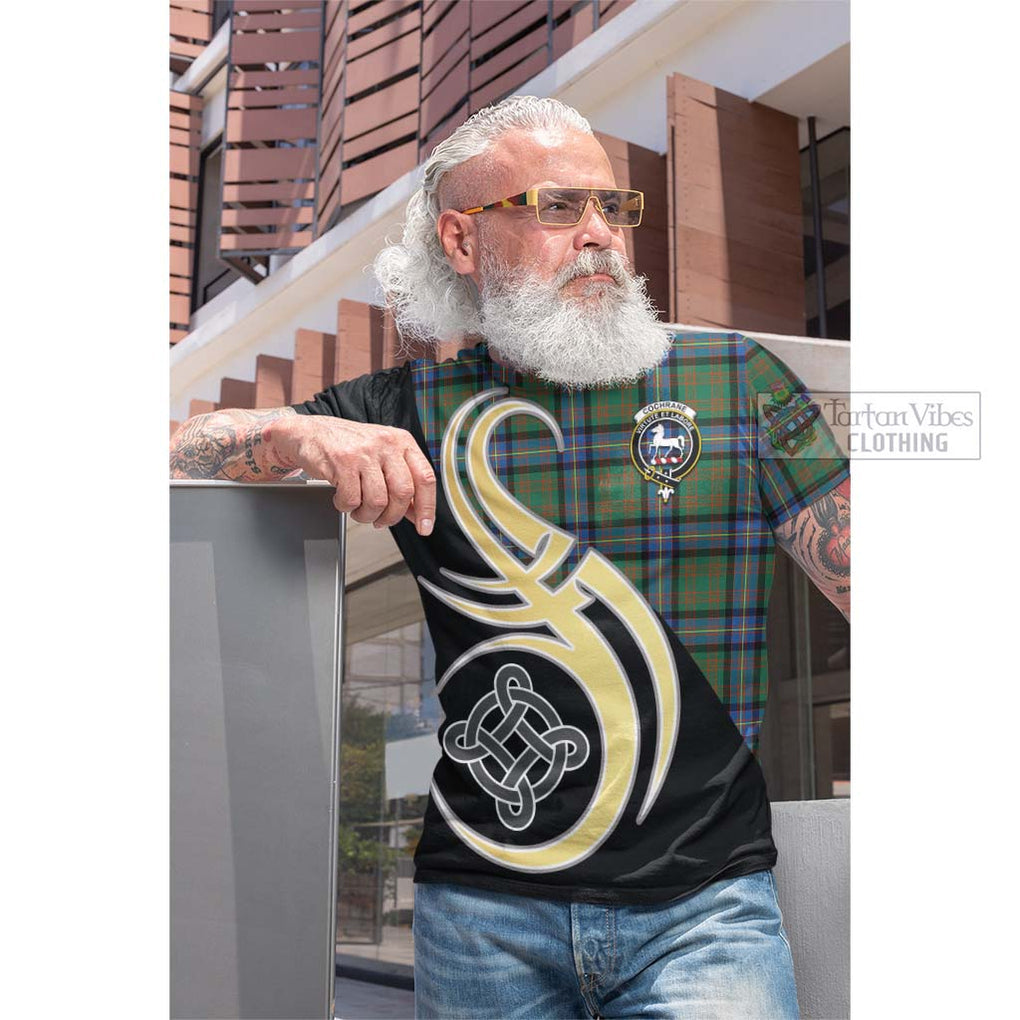 Tartan Vibes Clothing Cochrane Ancient Tartan Cotton T-shirt with Family Crest and Celtic Symbol Style