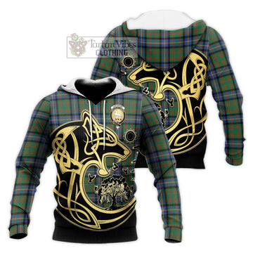 Cochrane Ancient Tartan Knitted Hoodie with Family Crest Celtic Wolf Style