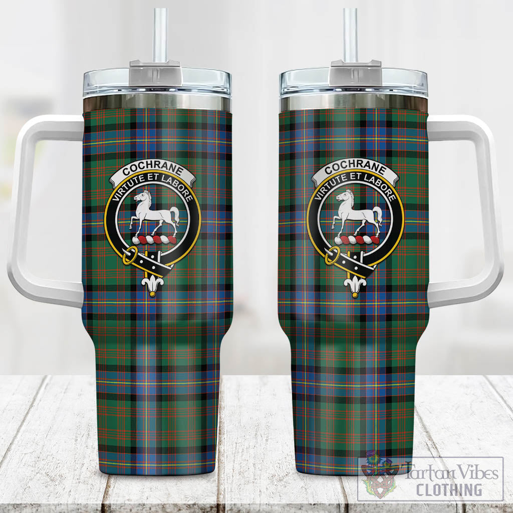 Tartan Vibes Clothing Cochrane Ancient Tartan and Family Crest Tumbler with Handle