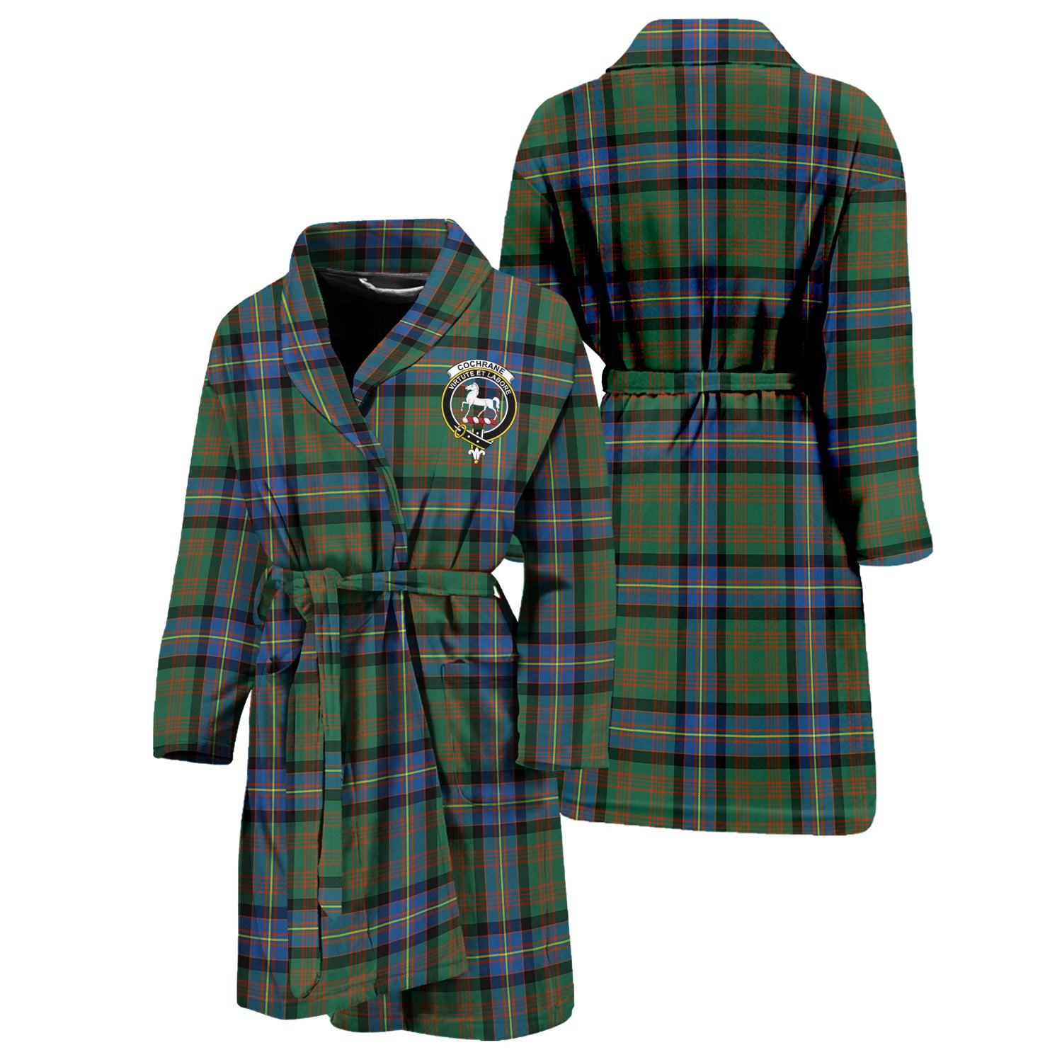 Cochrane Ancient Tartan Bathrobe with Family Crest Unisex S - Tartan Vibes Clothing