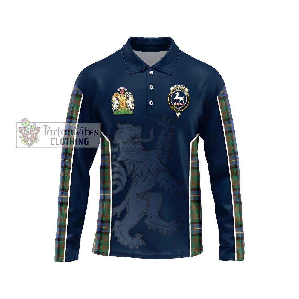 Cochrane Ancient Tartan Long Sleeve Polo Shirt with Family Crest and Lion Rampant Vibes Sport Style Unisex - Tartan Vibes Clothing