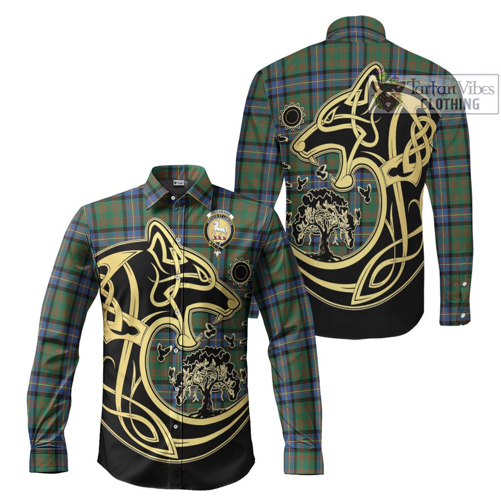 Cochrane Ancient Tartan Long Sleeve Button Shirt with Family Crest Celtic Wolf Style Men's Shirt S - Tartan Vibes Clothing