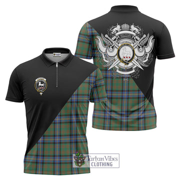 Cochrane Ancient Tartan Zipper Polo Shirt with Family Crest and Military Logo Style