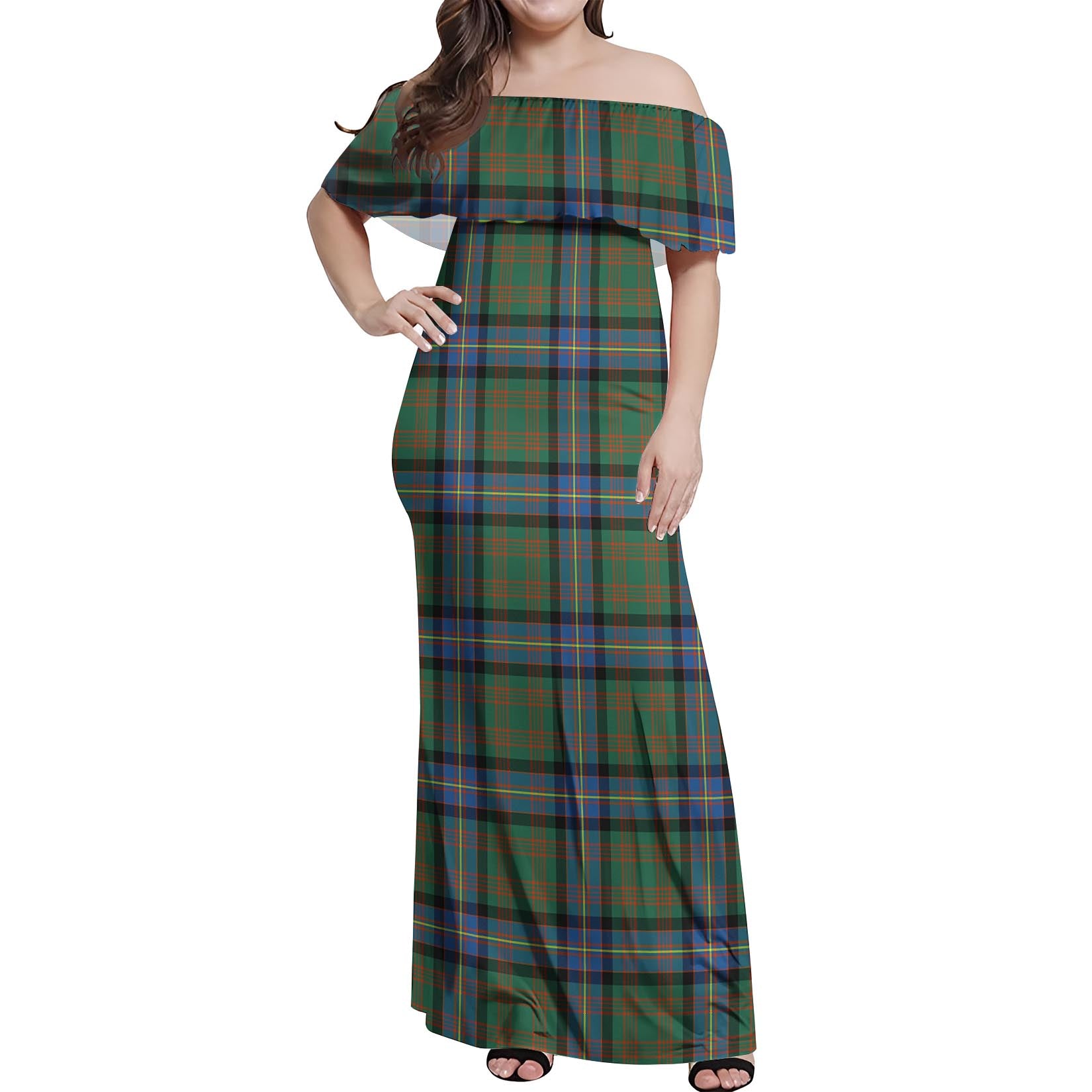 Cochrane Ancient Tartan Off Shoulder Long Dress Women's Dress - Tartanvibesclothing