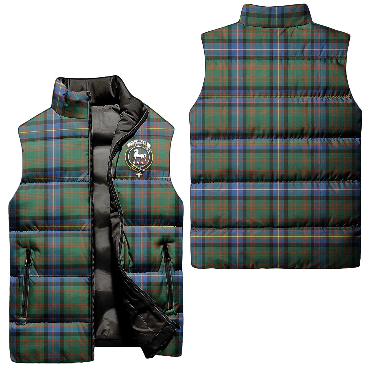 Cochrane Ancient Tartan Sleeveless Puffer Jacket with Family Crest Unisex - Tartanvibesclothing