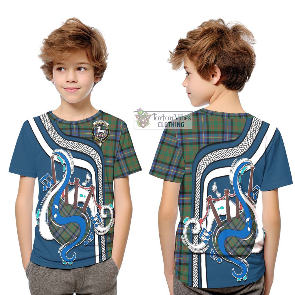 Tartan Vibes Clothing Cochrane Ancient Tartan Kid T-Shirt with Epic Bagpipe Style