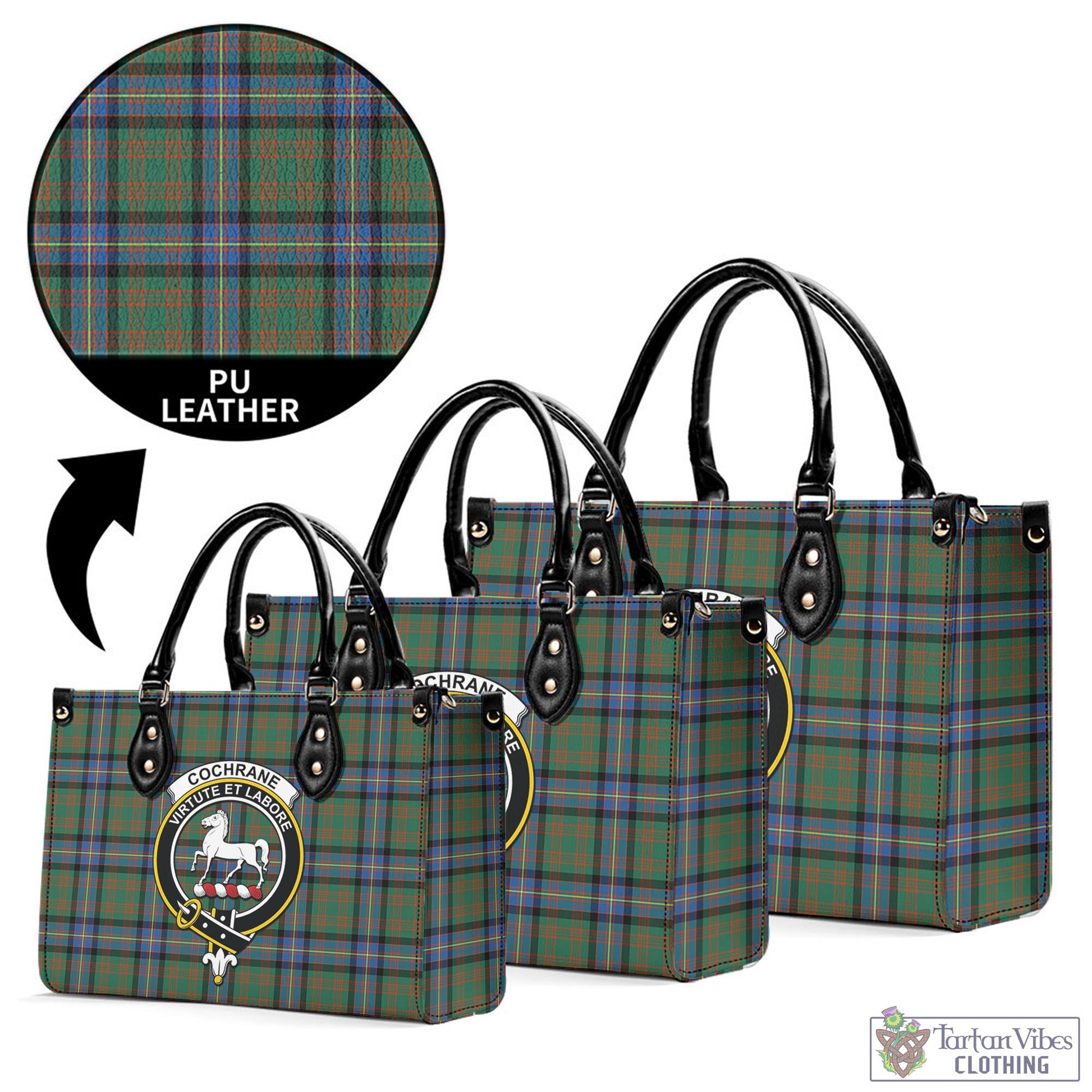 Tartan Vibes Clothing Cochrane Ancient Tartan Luxury Leather Handbags with Family Crest