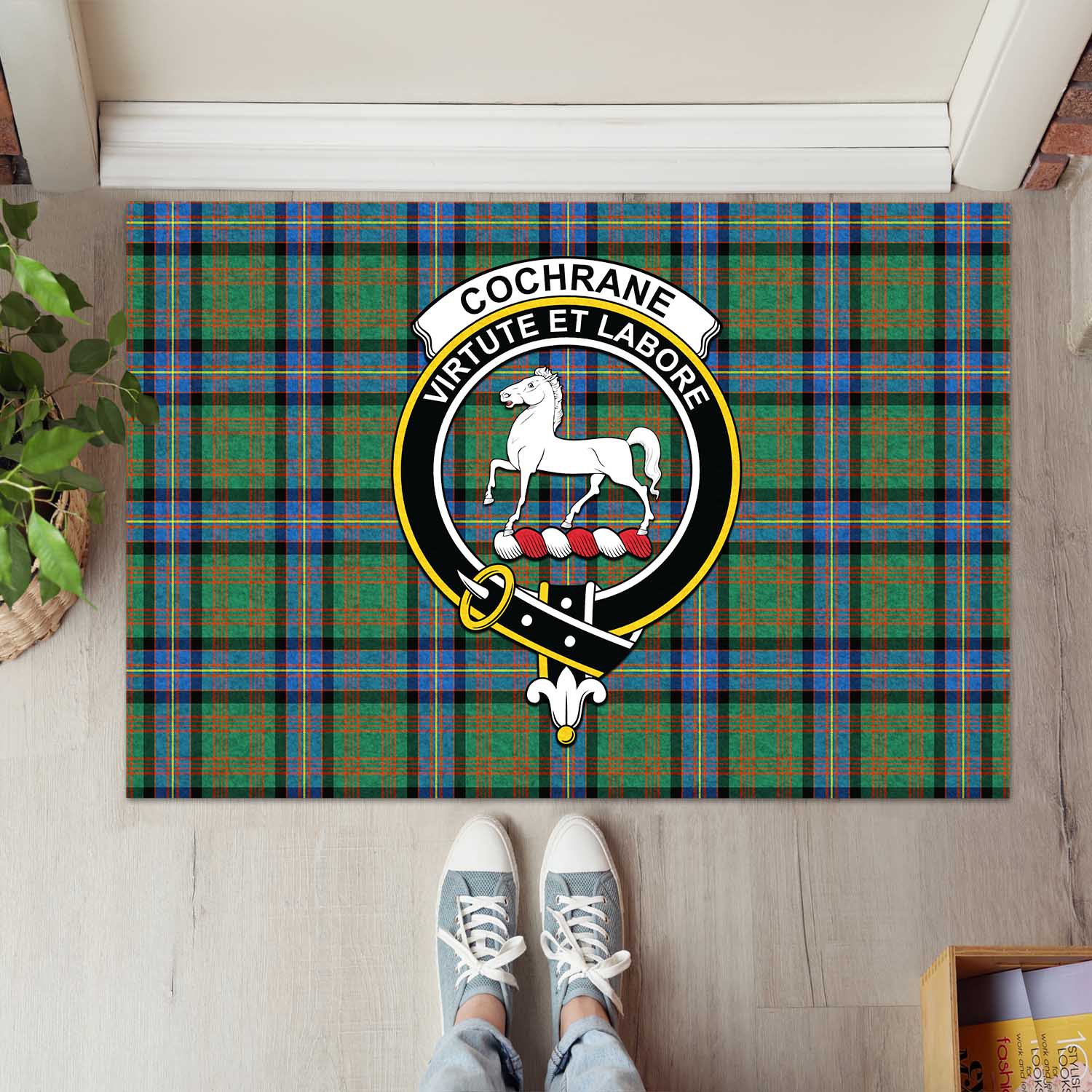 Cochrane Ancient Tartan Door Mat with Family Crest - Tartanvibesclothing