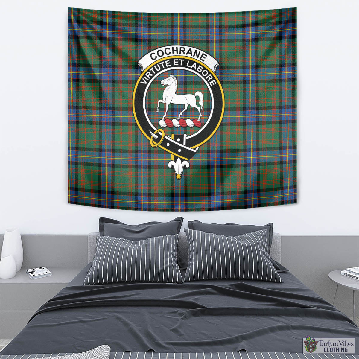 Tartan Vibes Clothing Cochrane Ancient Tartan Tapestry Wall Hanging and Home Decor for Room with Family Crest