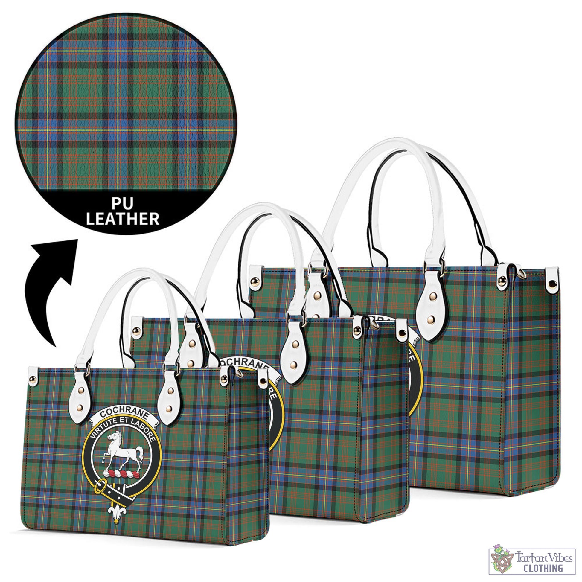 Tartan Vibes Clothing Cochrane Ancient Tartan Luxury Leather Handbags with Family Crest