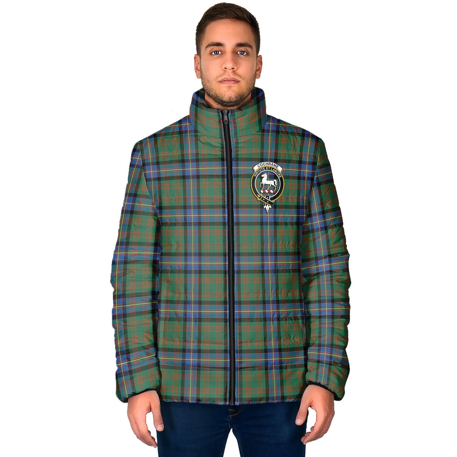 Cochrane Ancient Tartan Padded Jacket with Family Crest - Tartan Vibes Clothing