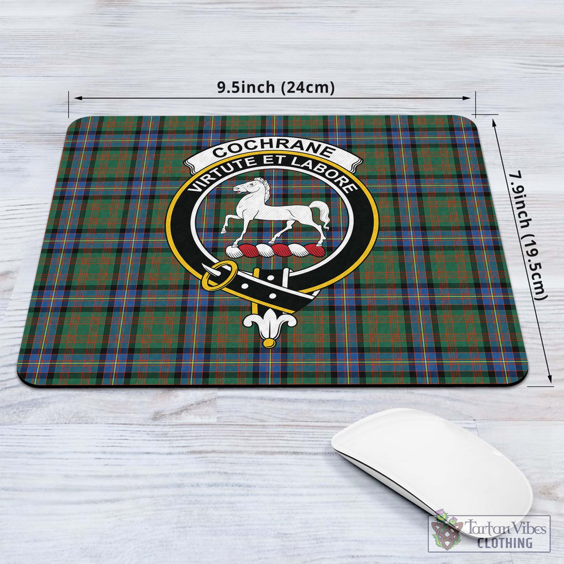 Tartan Vibes Clothing Cochrane Ancient Tartan Mouse Pad with Family Crest