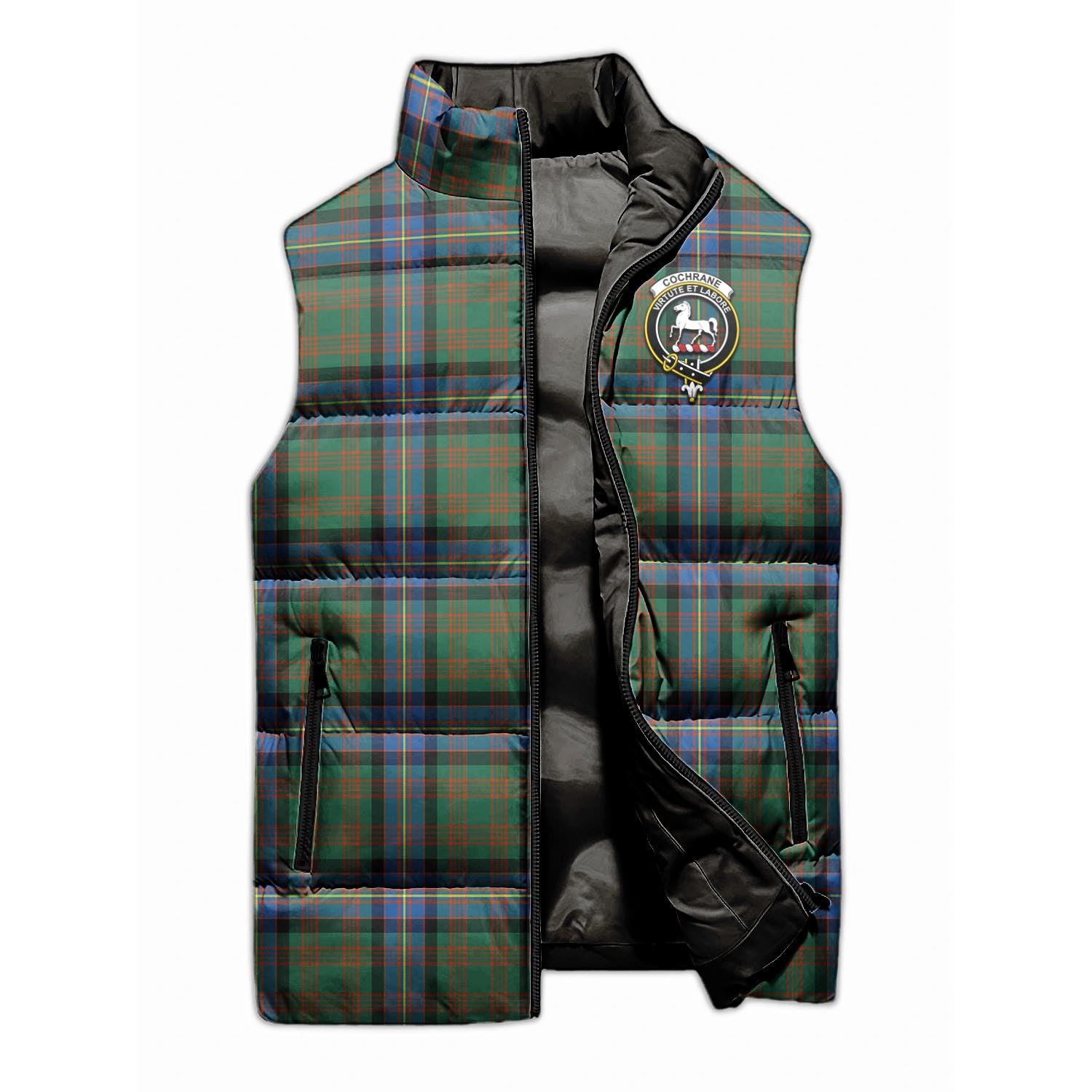 Cochrane Ancient Tartan Sleeveless Puffer Jacket with Family Crest - Tartanvibesclothing