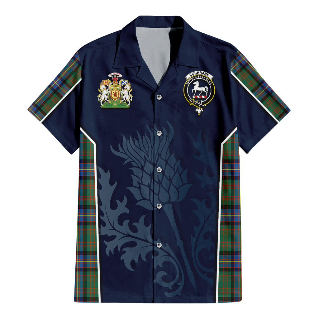 Tartan Vibes Clothing Cochrane Ancient Tartan Short Sleeve Button Up Shirt with Family Crest and Scottish Thistle Vibes Sport Style