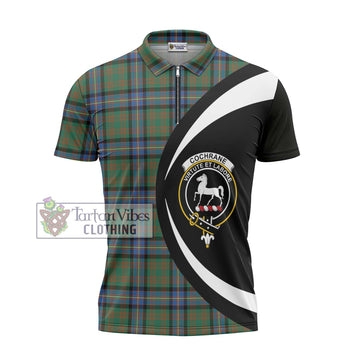 Cochrane Ancient Tartan Zipper Polo Shirt with Family Crest Circle Style