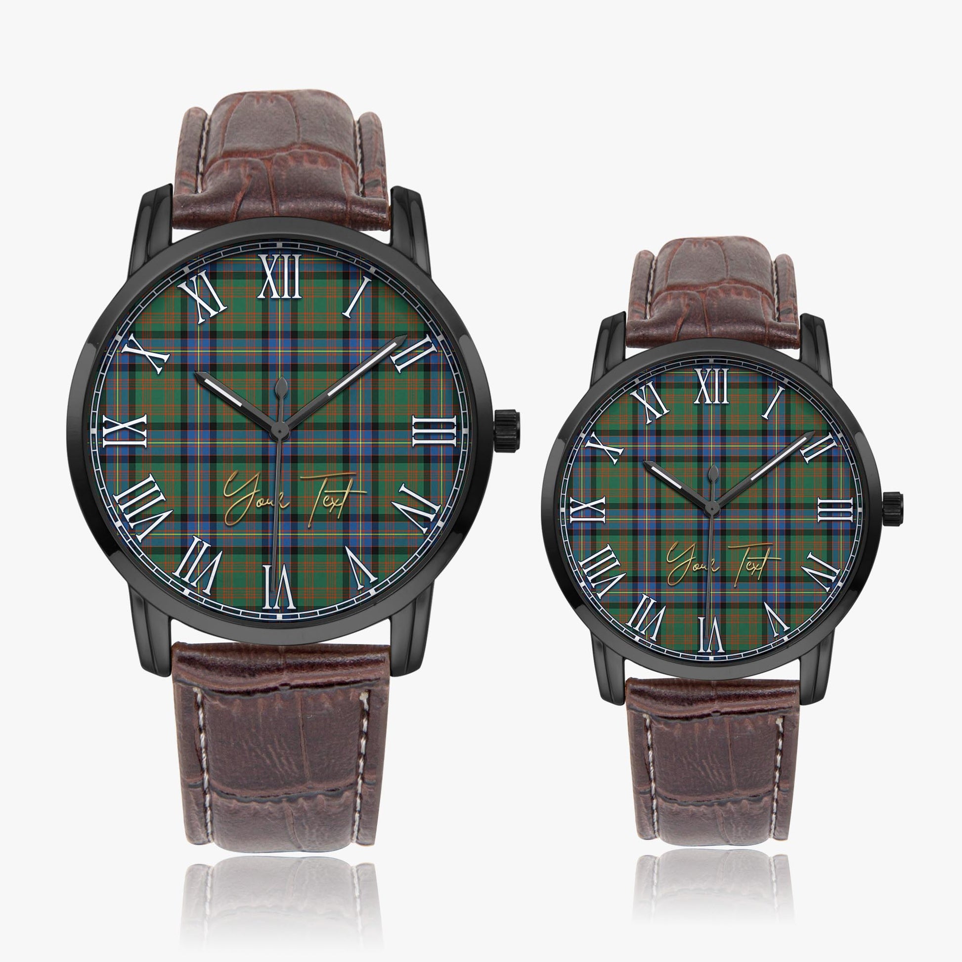 Cochrane Ancient Tartan Personalized Your Text Leather Trap Quartz Watch Wide Type Black Case With Brown Leather Strap - Tartanvibesclothing