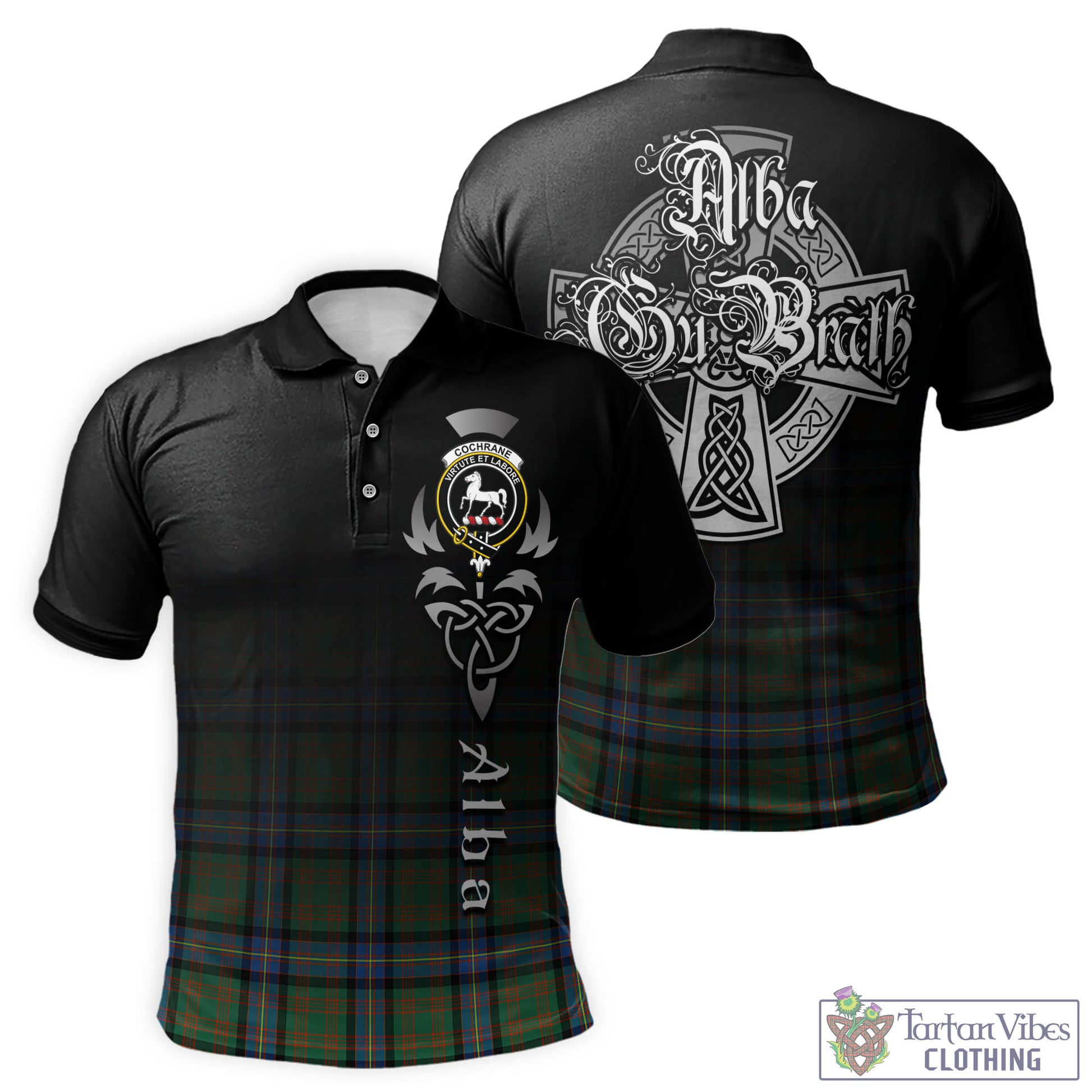 Tartan Vibes Clothing Cochrane Ancient Tartan Polo Shirt Featuring Alba Gu Brath Family Crest Celtic Inspired