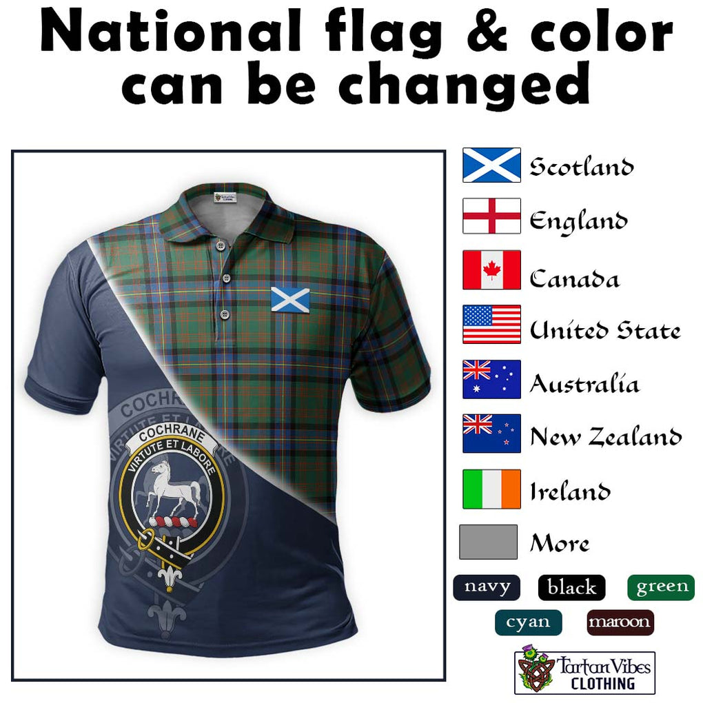 Cochrane Ancient Tartan Polo Shirt with Personalised National Flag and Family Crest Half Style - Tartanvibesclothing Shop