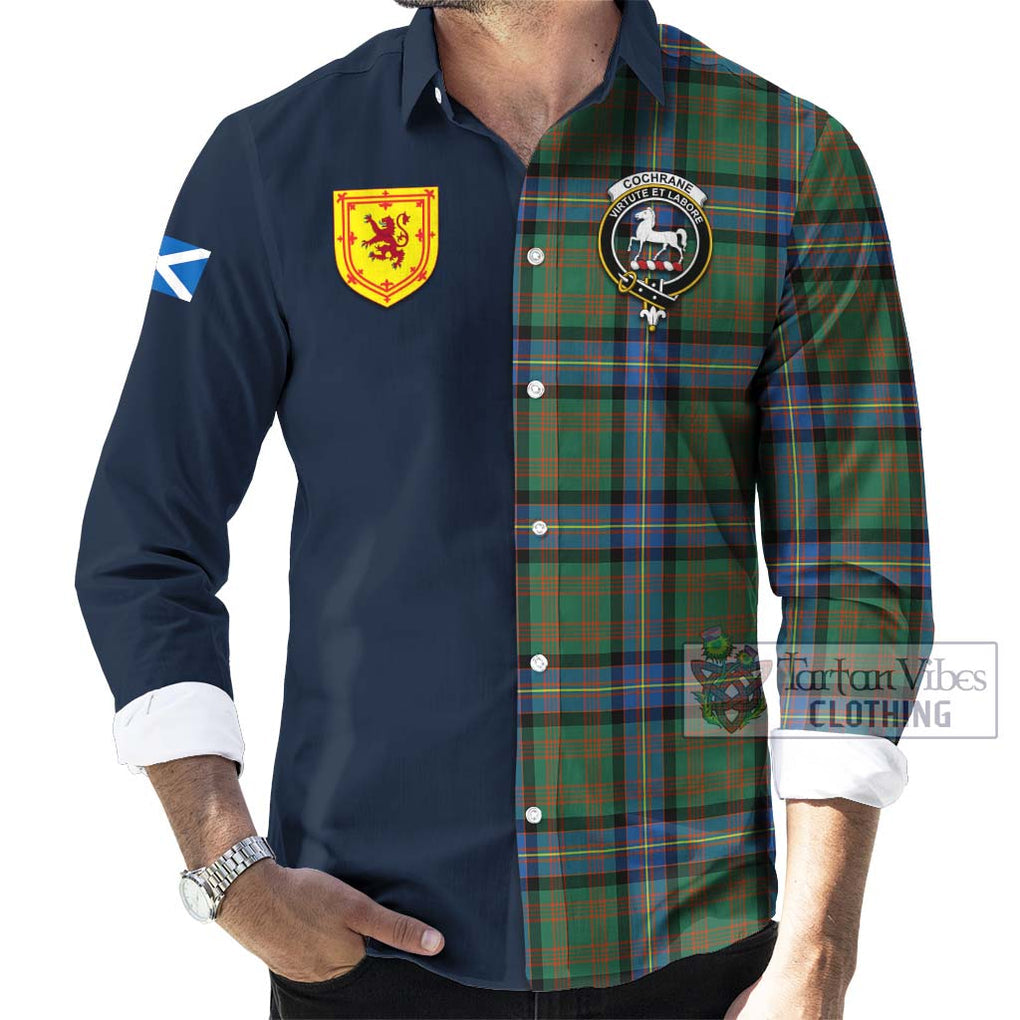 Tartan Vibes Clothing Cochrane Ancient Tartan Long Sleeve Button Shirt with Scottish Lion Royal Arm Half Style