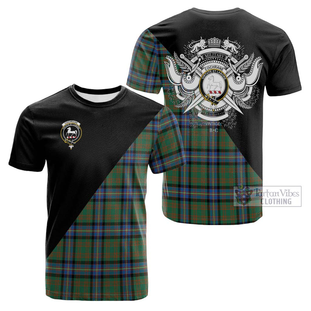 Tartan Vibes Clothing Cochrane Ancient Tartan Cotton T-shirt with Family Crest and Military Logo Style