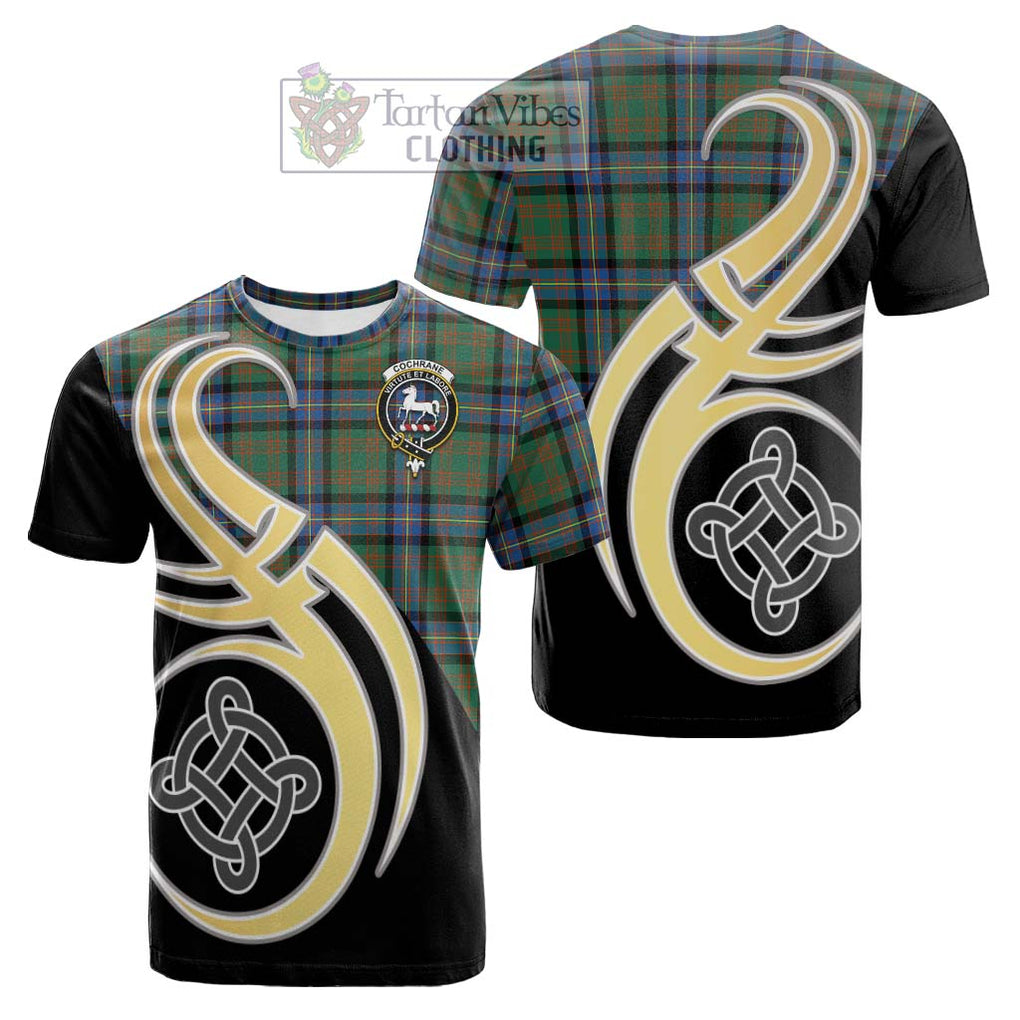 Tartan Vibes Clothing Cochrane Ancient Tartan Cotton T-shirt with Family Crest and Celtic Symbol Style