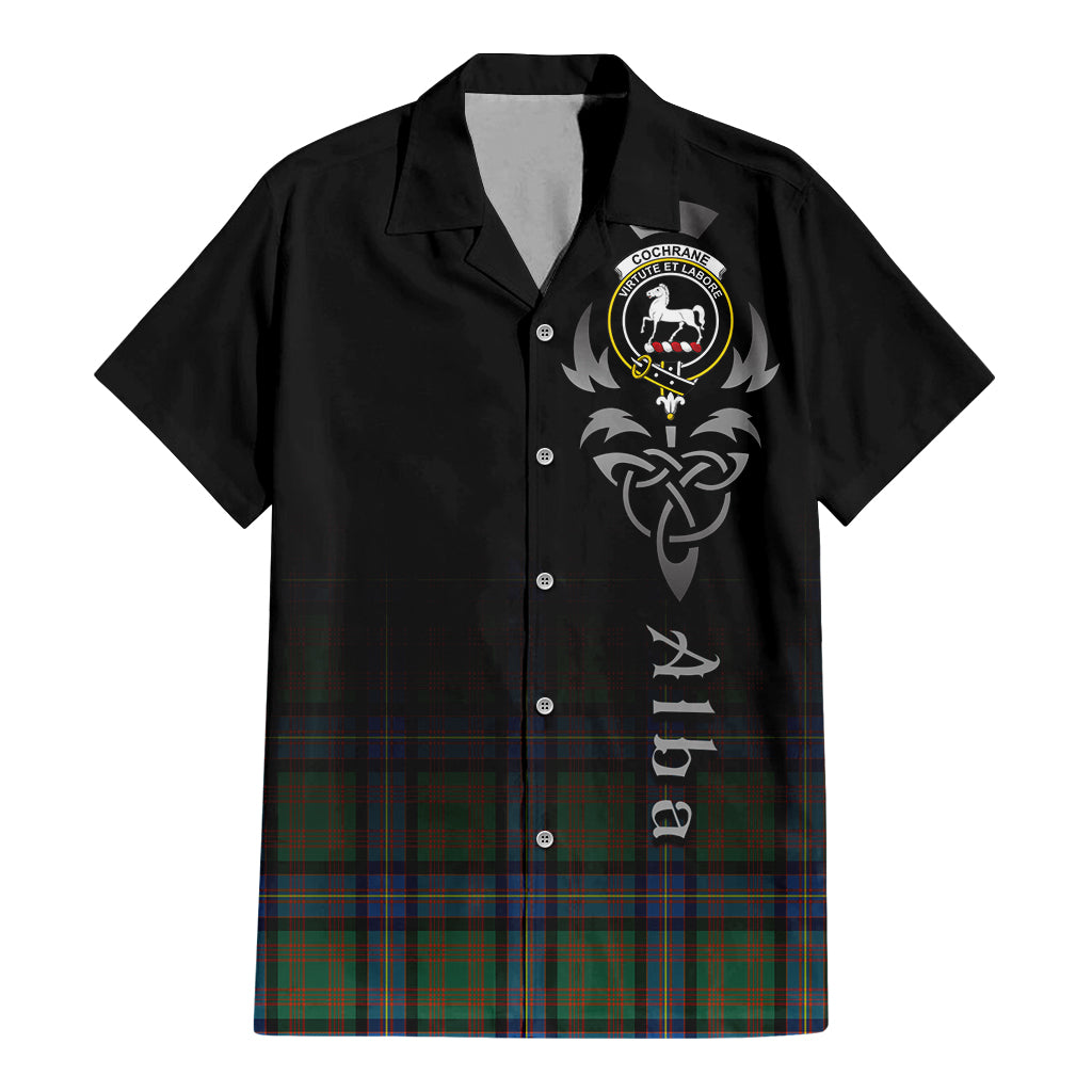 Tartan Vibes Clothing Cochrane Ancient Tartan Short Sleeve Button Up Featuring Alba Gu Brath Family Crest Celtic Inspired