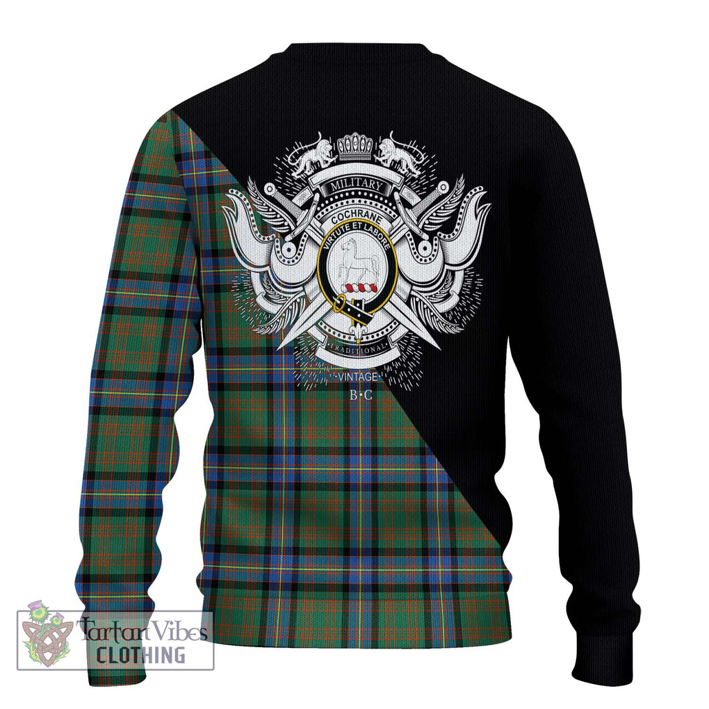 Cochrane Ancient Tartan Knitted Sweater with Family Crest and Military Logo Style - Tartanvibesclothing Shop