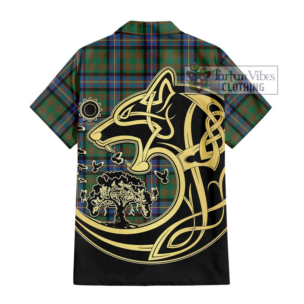 Cochrane Ancient Tartan Short Sleeve Button Shirt with Family Crest Celtic Wolf Style - Tartan Vibes Clothing