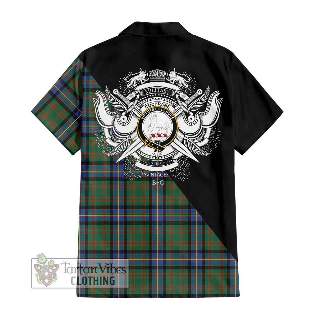 Cochrane Ancient Tartan Short Sleeve Button Shirt with Family Crest and Military Logo Style - Tartanvibesclothing Shop