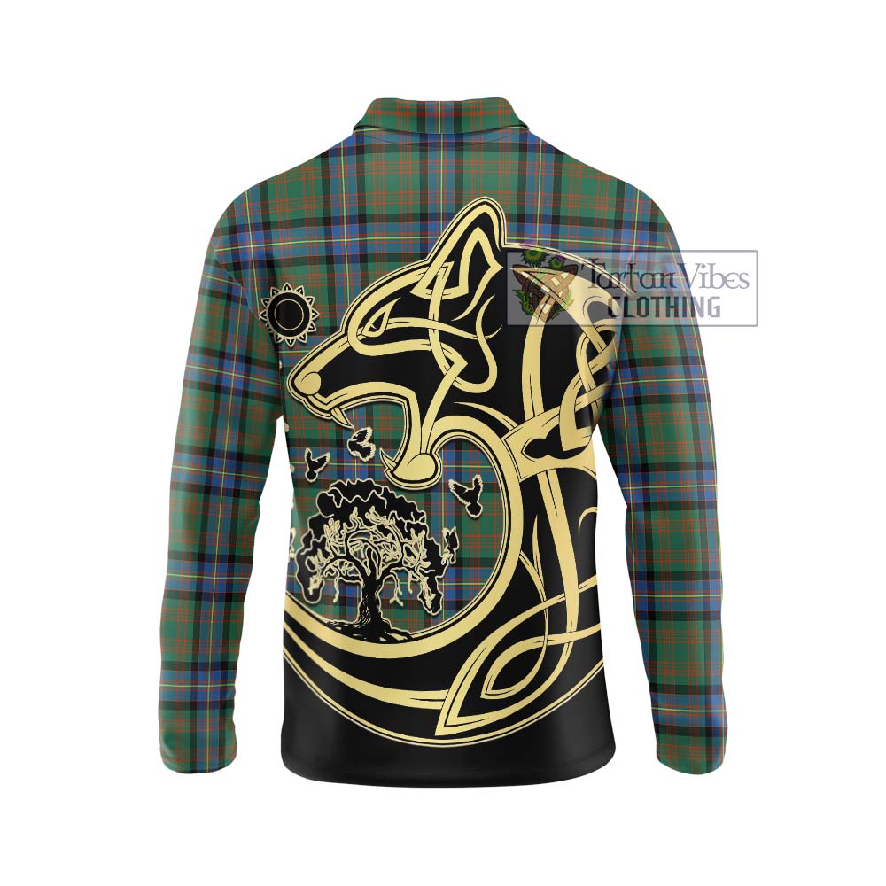 Cochrane Ancient Tartan Long Sleeve Polo Shirt with Family Crest Celtic Wolf Style - Tartanvibesclothing Shop