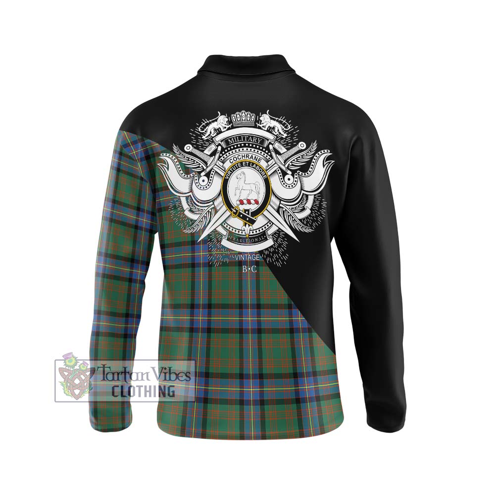 Cochrane Ancient Tartan Long Sleeve Polo Shirt with Family Crest and Military Logo Style - Tartanvibesclothing Shop