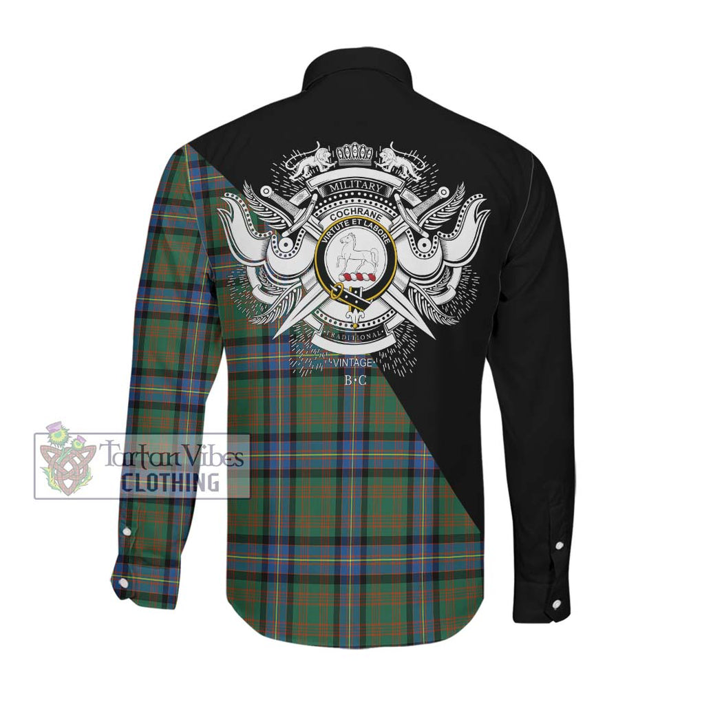 Cochrane Ancient Tartan Long Sleeve Button Shirt with Family Crest and Military Logo Style Men's Shirt - Tartanvibesclothing Shop