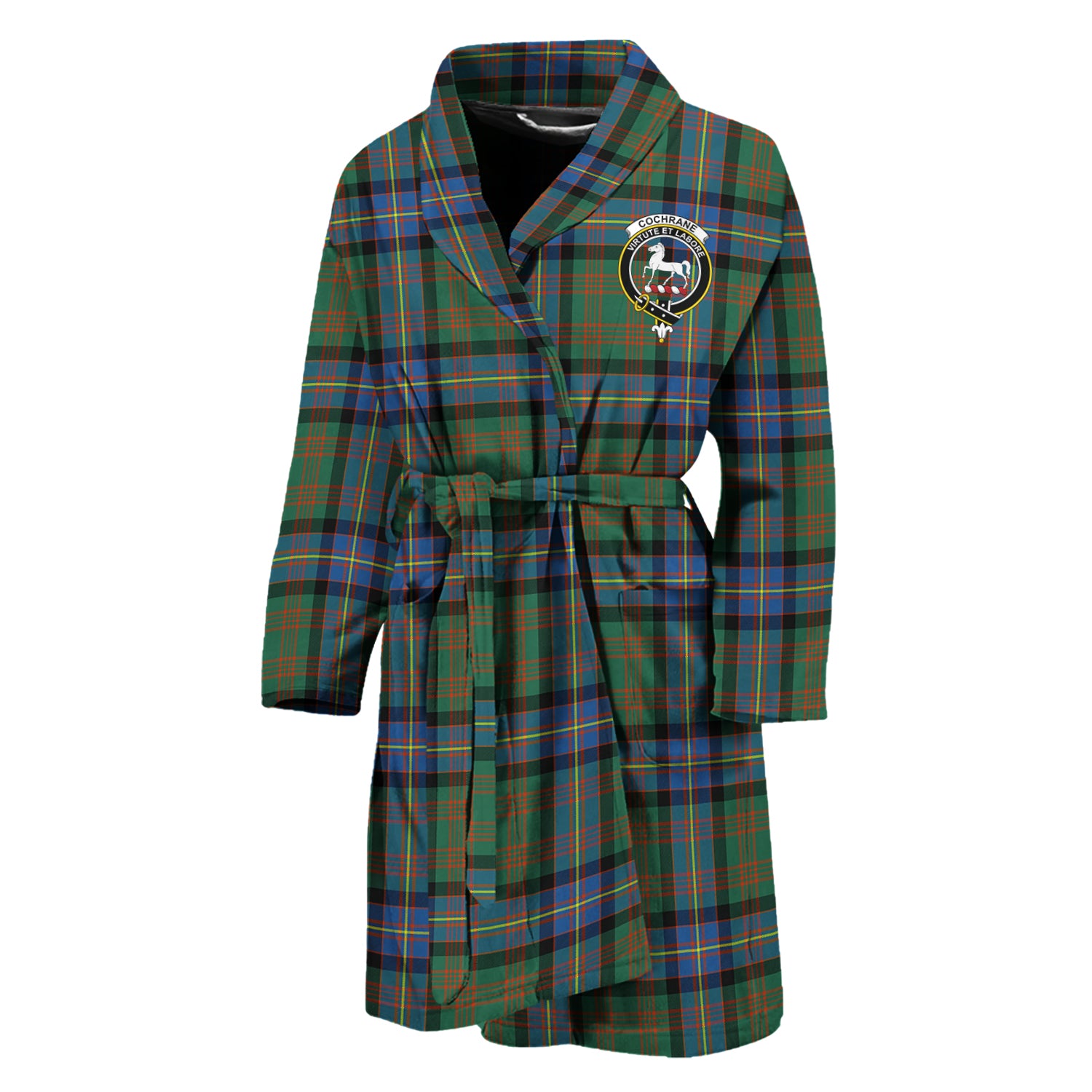 Cochrane Ancient Tartan Bathrobe with Family Crest Unisex M - Tartan Vibes Clothing