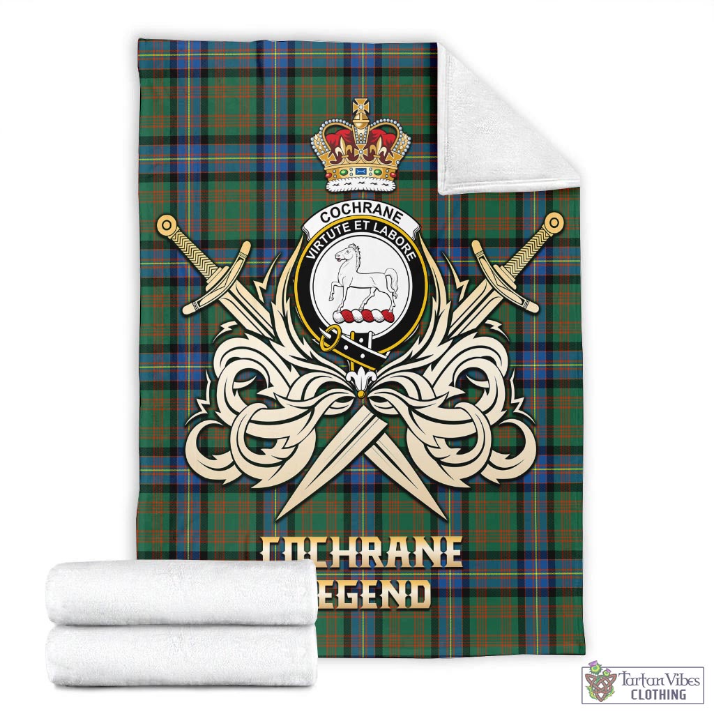 Tartan Vibes Clothing Cochrane Ancient Tartan Blanket with Clan Crest and the Golden Sword of Courageous Legacy