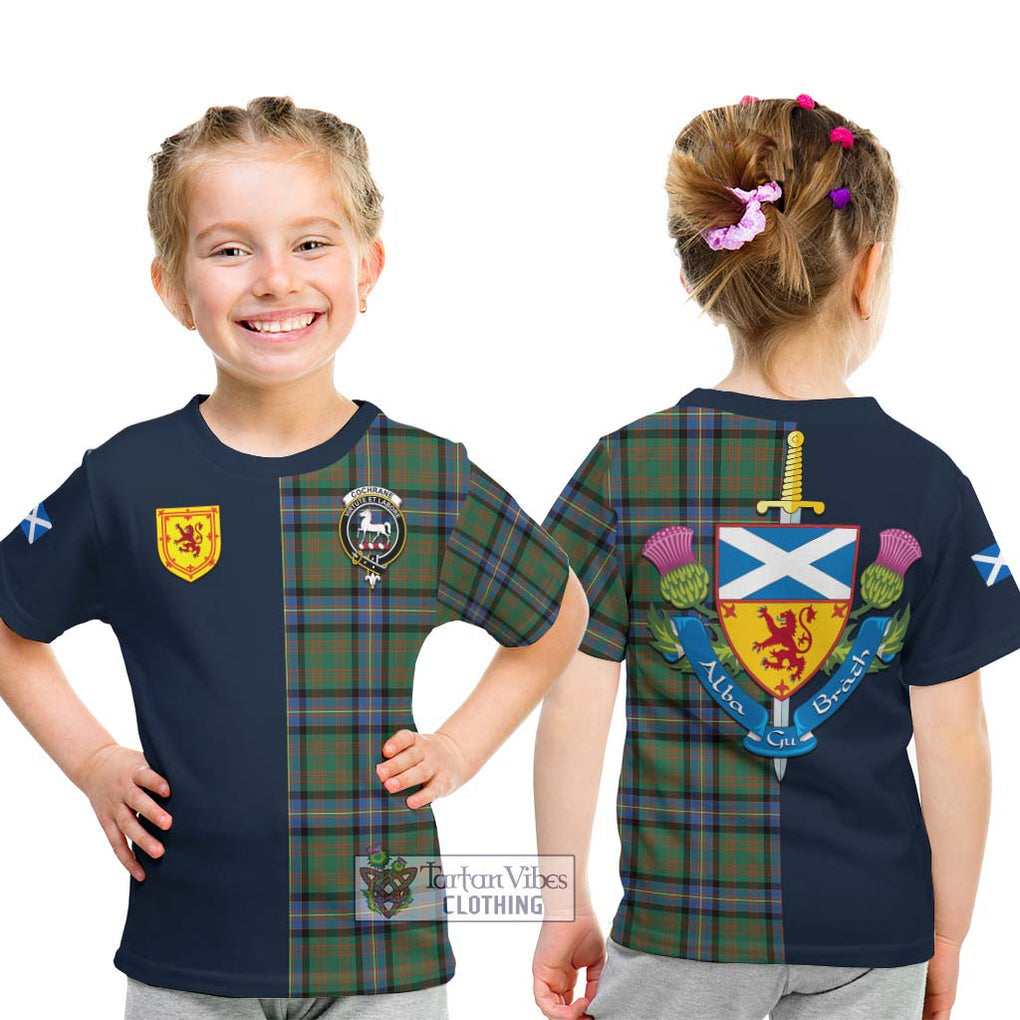 Tartan Vibes Clothing Cochrane Ancient Tartan Kid T-Shirt with Scottish Lion Royal Arm Half Style