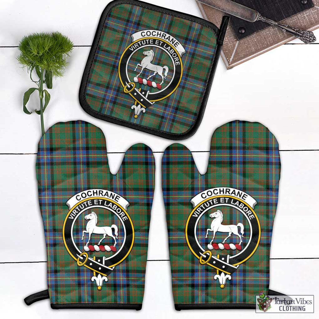 Cochrane Ancient Tartan Combo Oven Mitt & Pot-Holder with Family Crest Combo 1 Oven Mitt & 1 Pot-Holder Black - Tartan Vibes Clothing