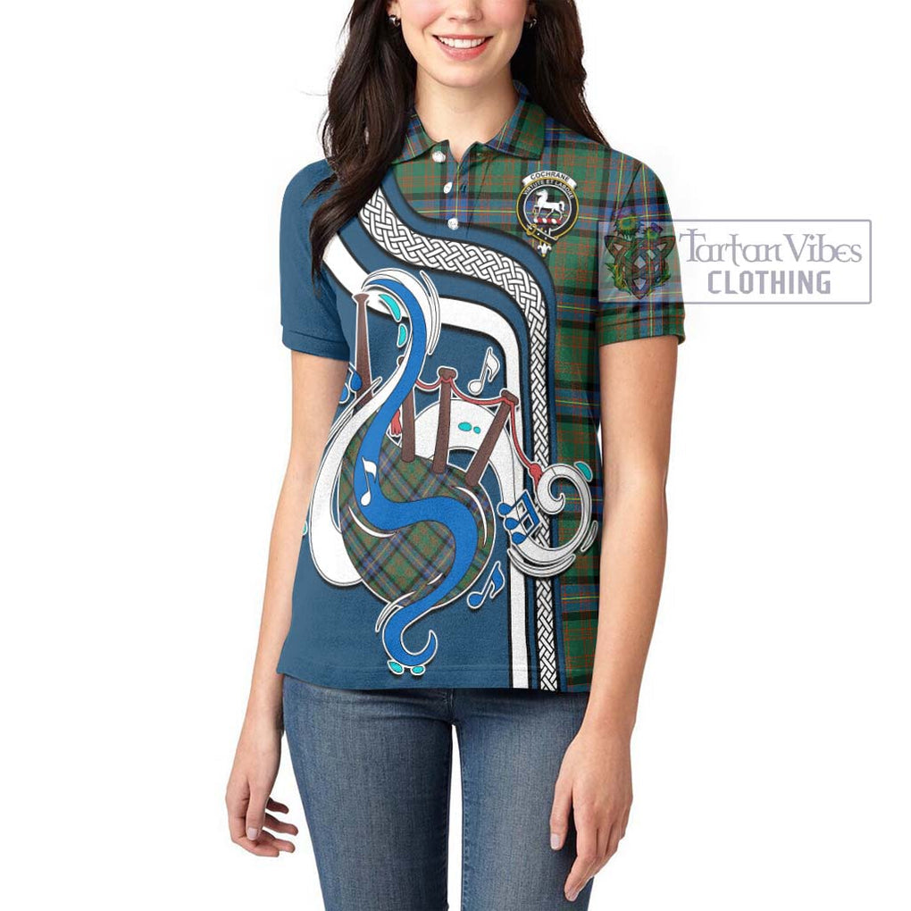 Cochrane Ancient Tartan Women's Polo Shirt with Epic Bagpipe Style - Tartanvibesclothing Shop