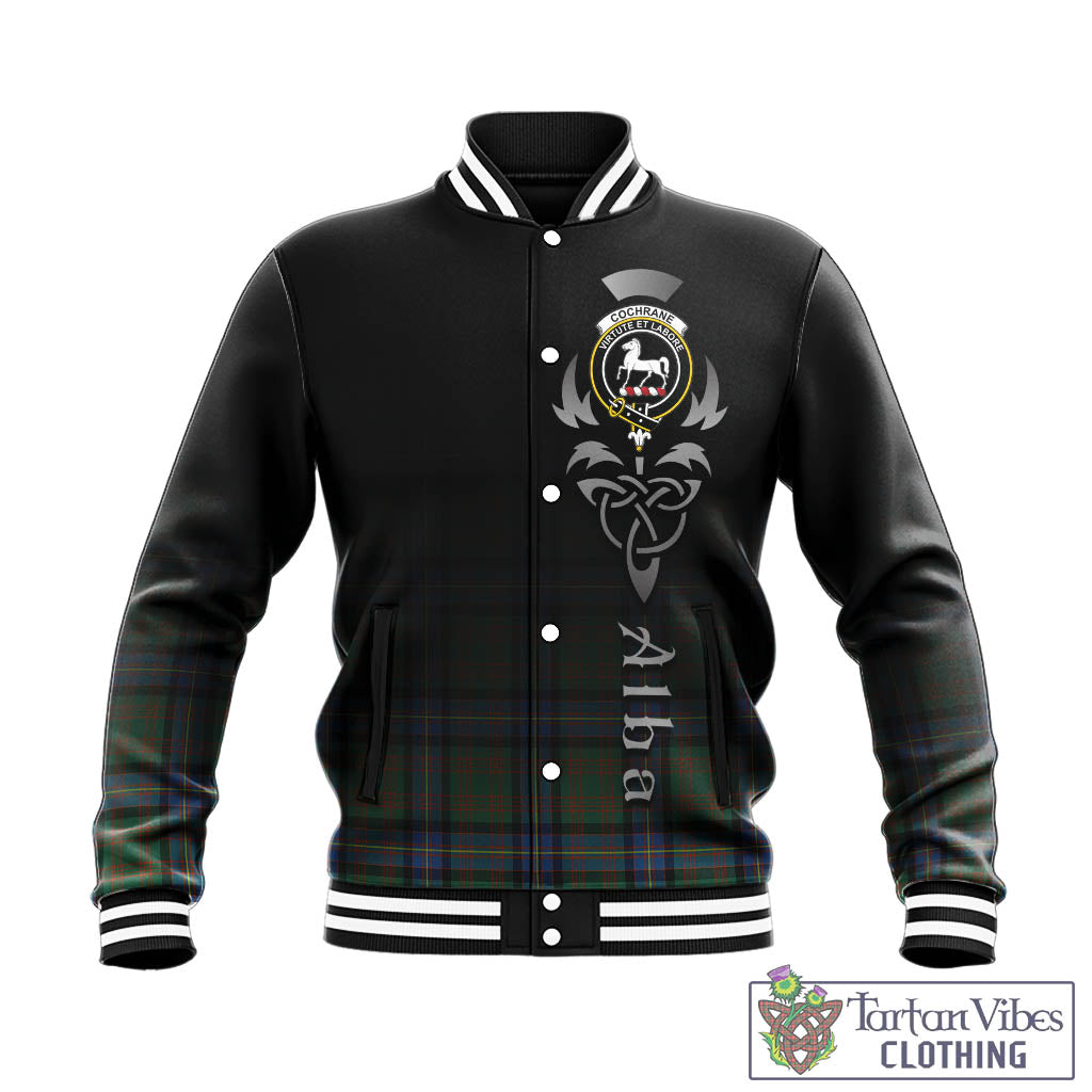 Tartan Vibes Clothing Cochrane Ancient Tartan Baseball Jacket Featuring Alba Gu Brath Family Crest Celtic Inspired